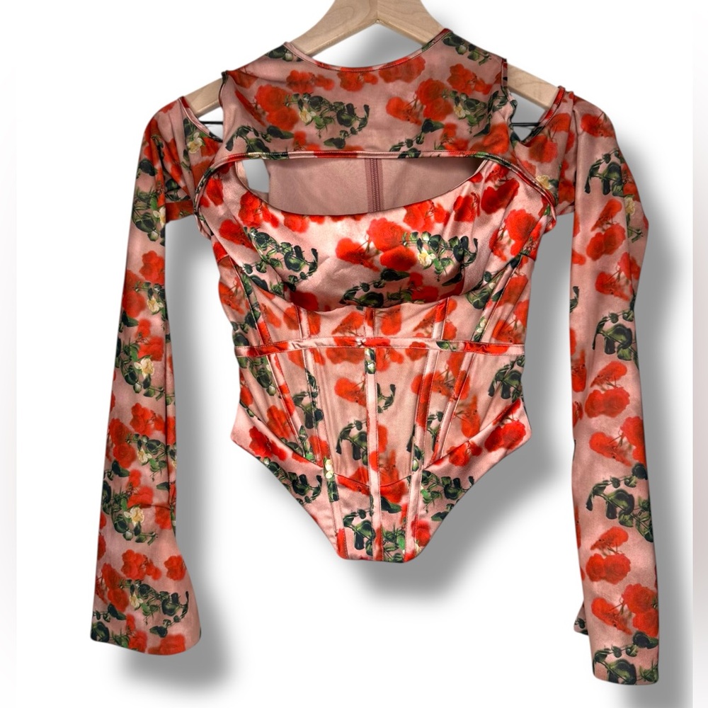 House of CB Red Floral Cutout Corset Top - Picture 5 of 11